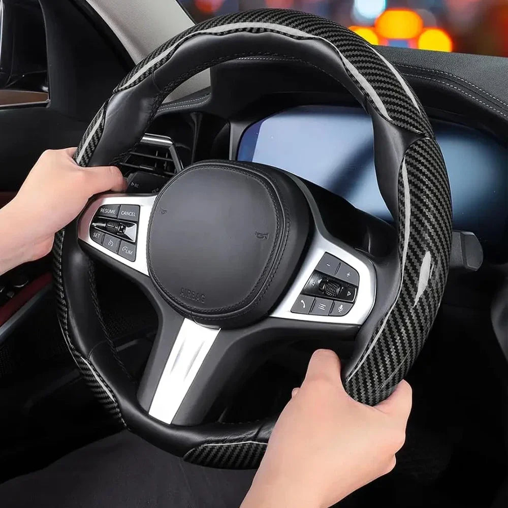 Carbon Fiber & Leather Steering Wheel Cover