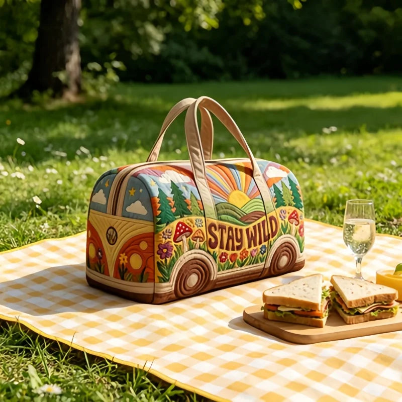 Vintage Van Print Quilted Duffle Bag