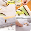 Close-up shots show a soft, thick fabric doormat absorbing water and being easily cleaned.