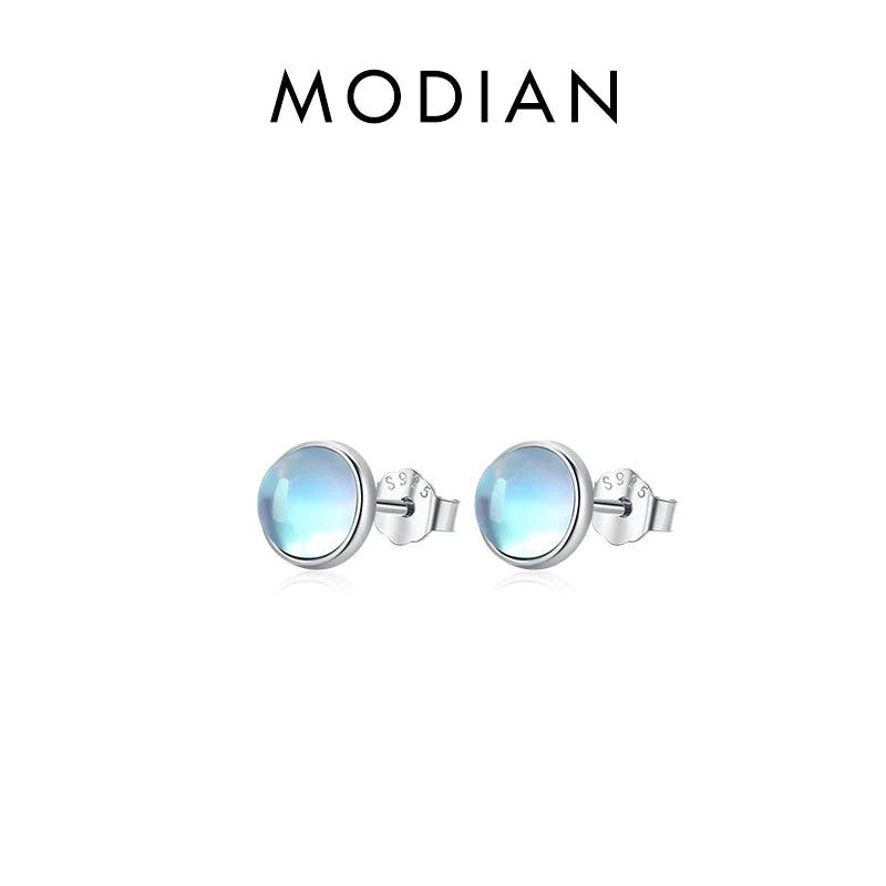 Round Moonstone Stud Earrings in Sterling Silver