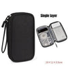 Black single layer travel organizer pouch with a clear plastic sleeve for cables and accessories