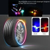 A tire with an illuminated LED ring light is shown next to examples of blue and red lights.