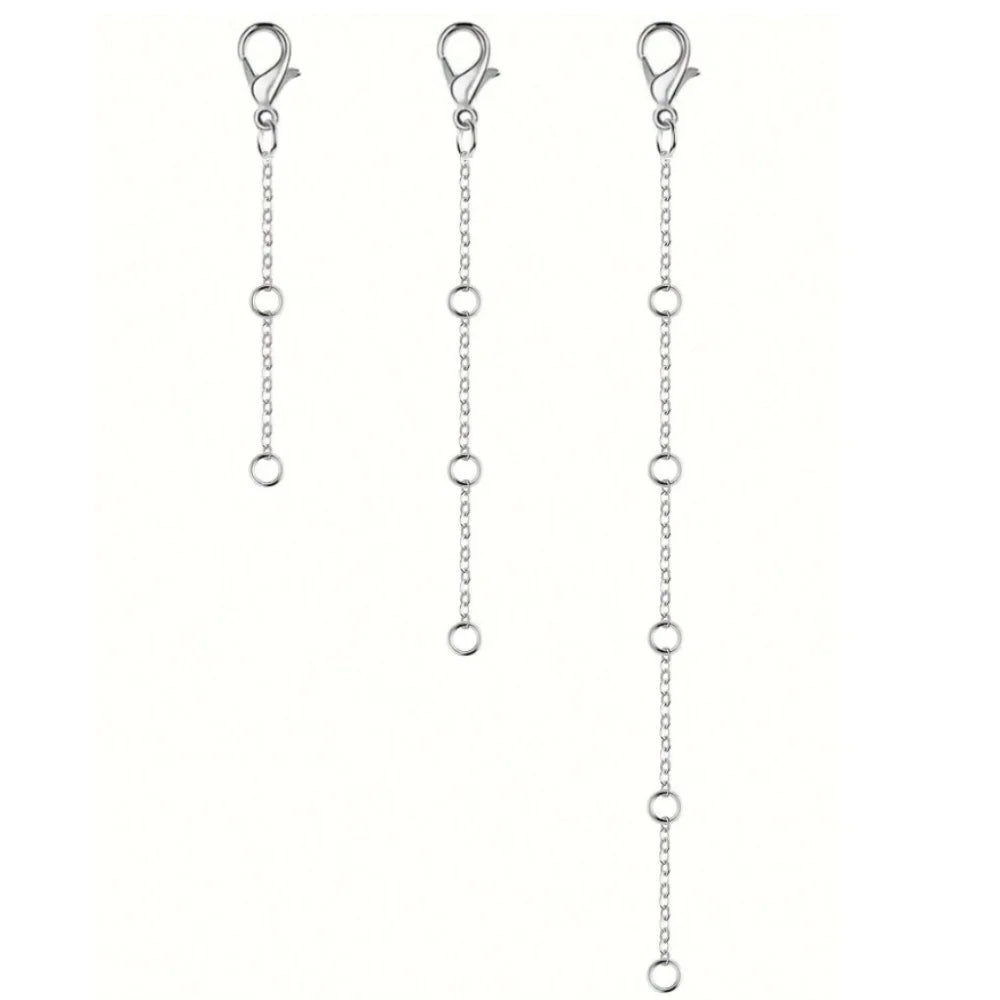 A set of gold-plated necklace extenders featuring lobster clasps and various chain lengths.