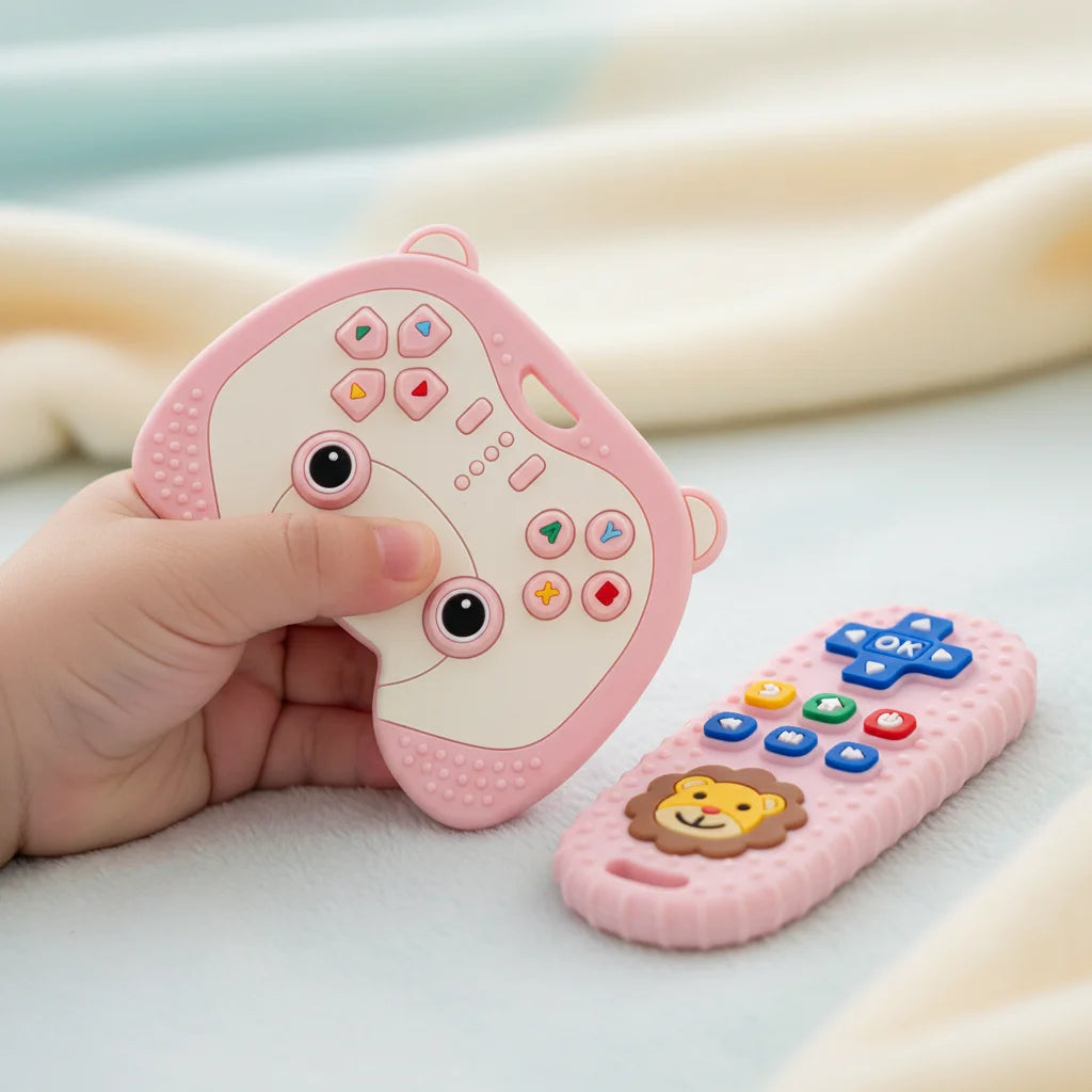 Silicone Baby Teether Set: Bear Game Controller & Lion Remote