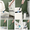 Demonstration of a disposable toilet cleaning brush with storage base showing simple steps for cleaning.