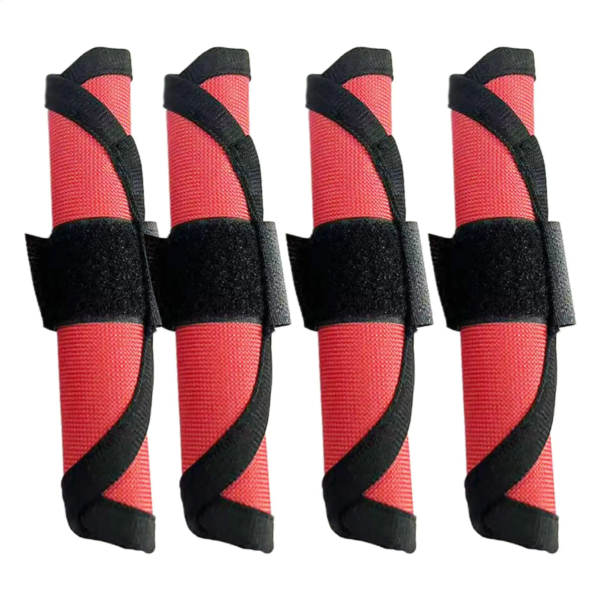 Four fishing lure hook covers in red and black for protection