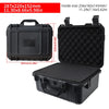 Black portable hard shell toolbox with a foam insert shown in various views.