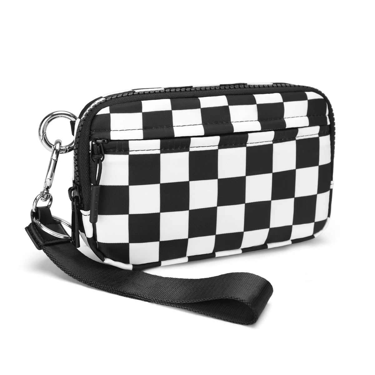 Checkered Zip-Around Wallet with Clear ID Window