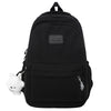 Black waterproof nylon laptop backpack featuring a small white charm.