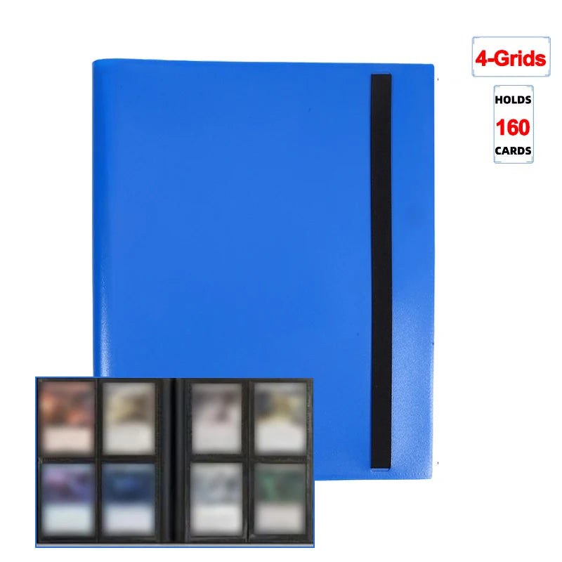 A blue 4-grid binder album holds 160 cards.