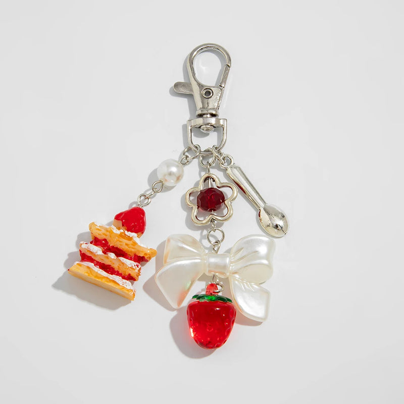 Strawberry Cake Bag Charm with Pearl Bowknot
