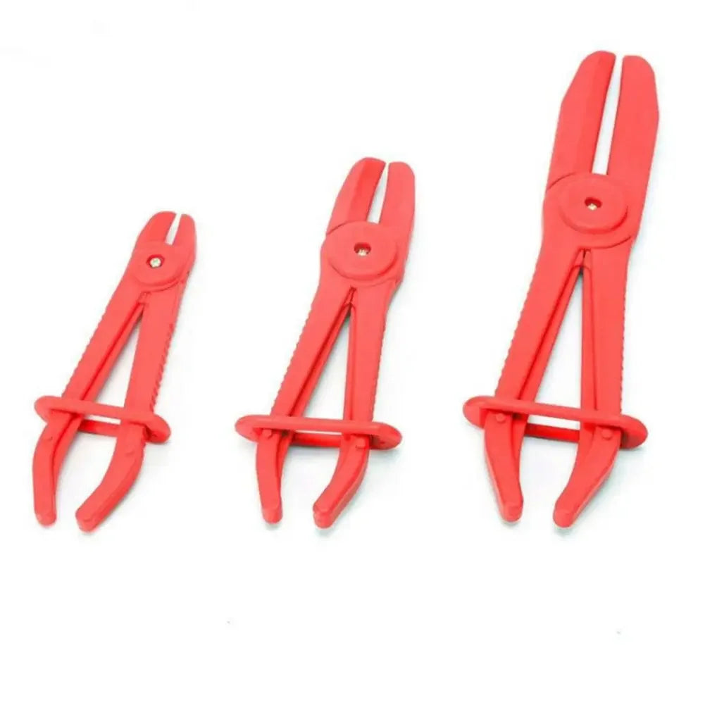 A set of three red hose clamp pliers for car repair