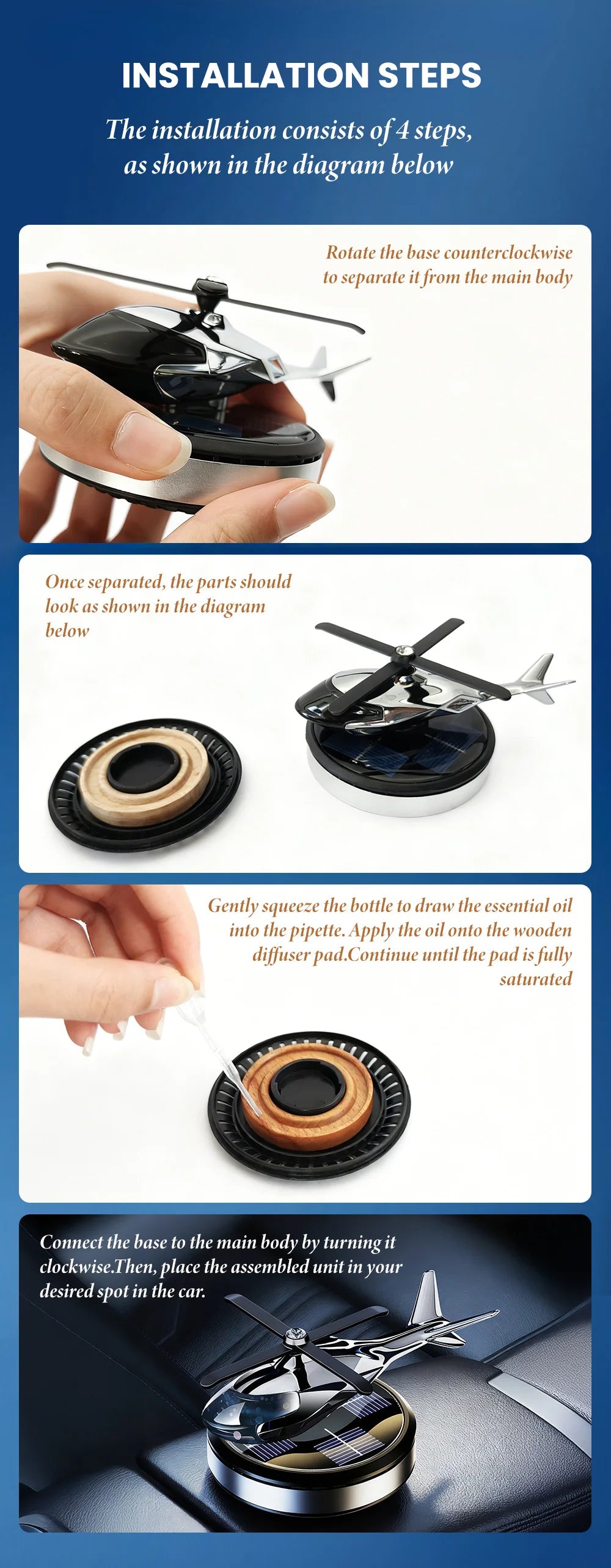 Solar-Powered Rotating Helicopter Car Air Freshener & Decorative Aromatherapy Diffuser