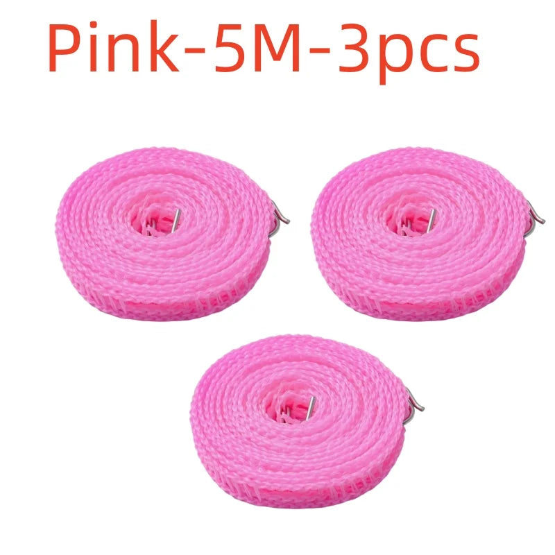 Tres líneas de ropa de nylon rosado de 5 metros para secar al aire libre