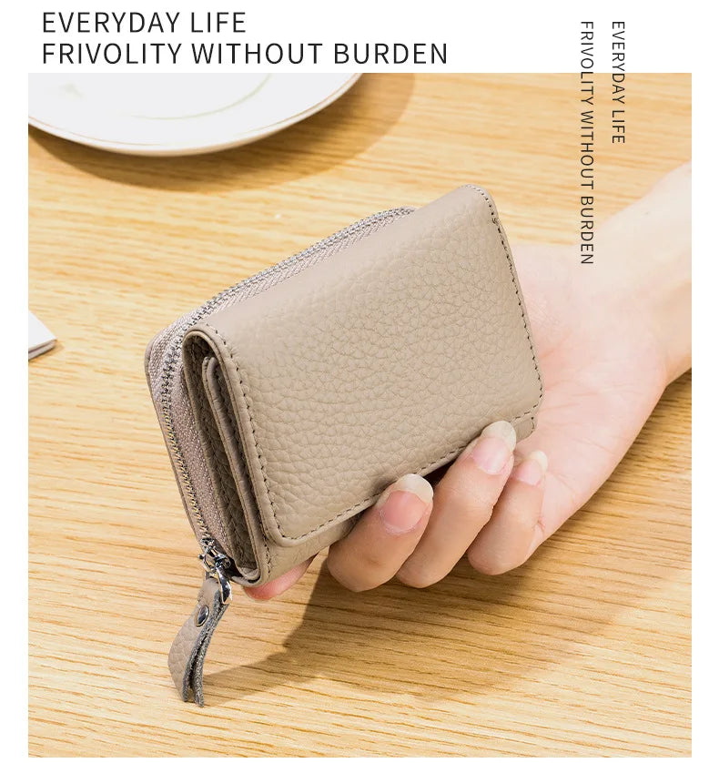 Genuine Leather Mini RFID Wallet for Women