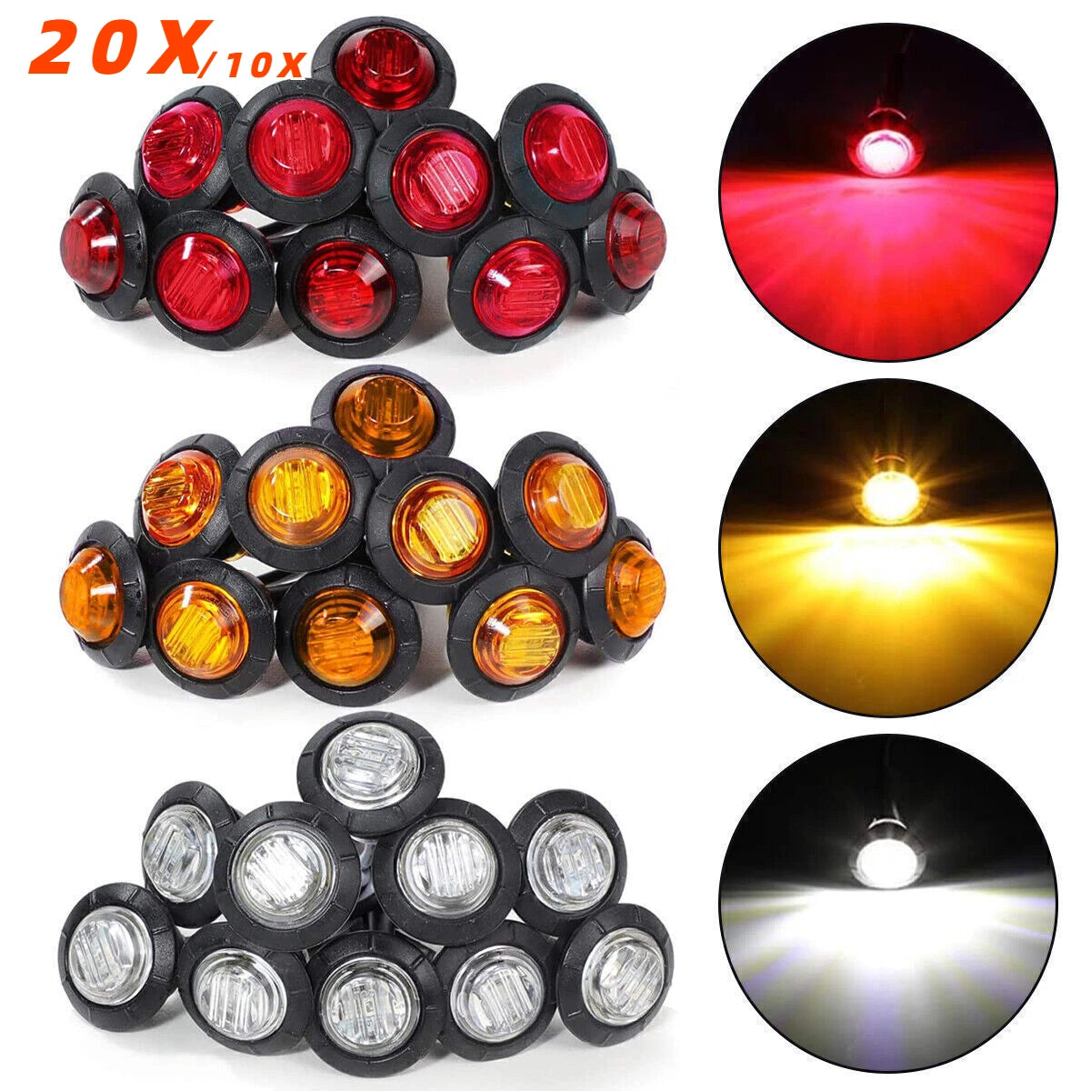 A collection of various compact LED side marker lights for trucks and vehicles shown in different configurations.