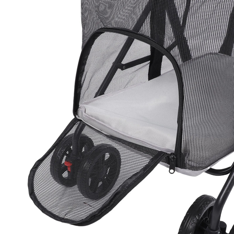 Foldable Pet Stroller with Panoramic Window & Sun Shade