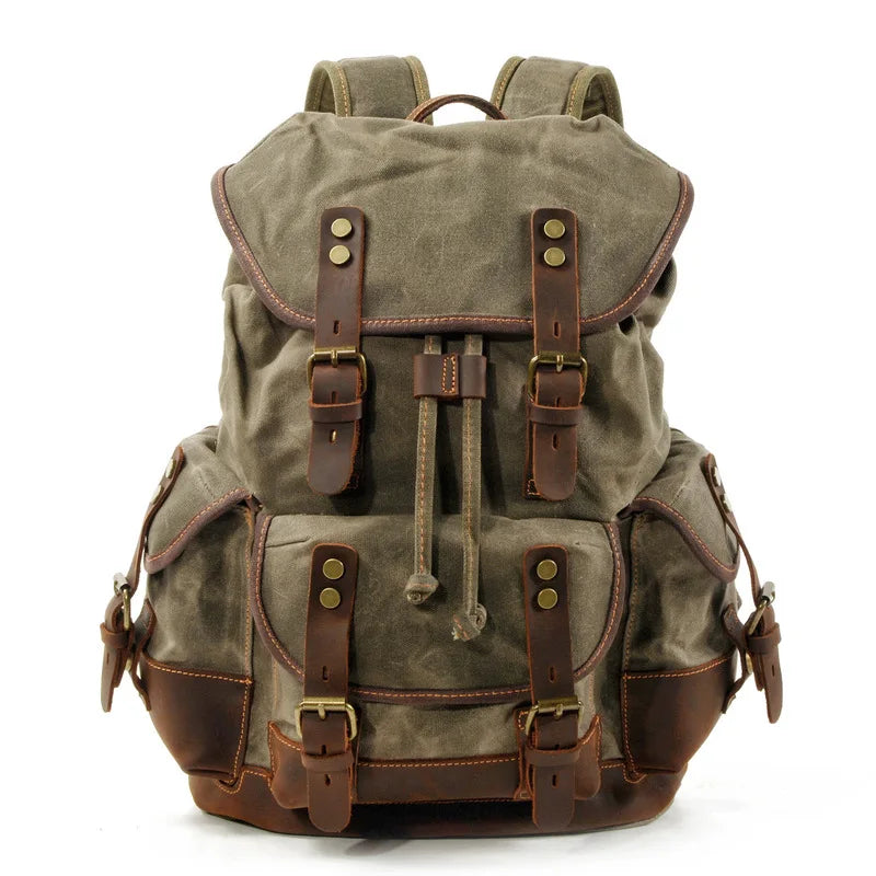 Canvas & Leather Travel Backpack – Waterproof, Large Capacity for School, Work & Hiking