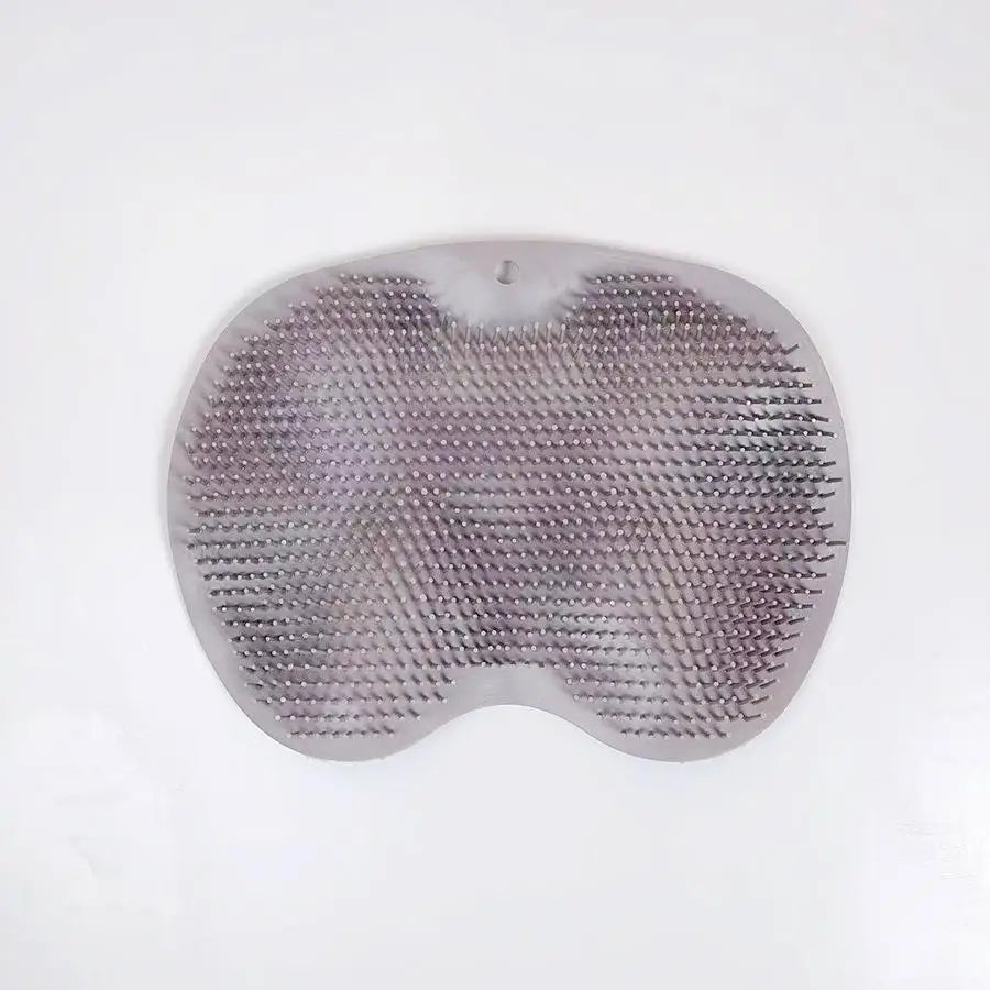 A gray silicone anti-slip shower scrubber and massage pad for feet and back.