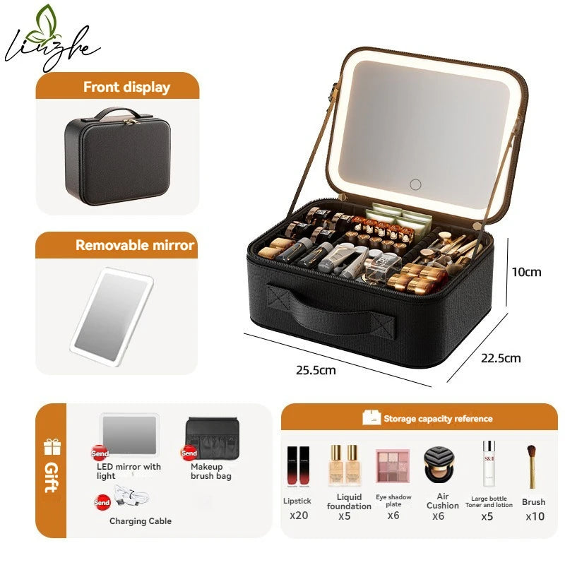 Illuminated LED Makeup Case with Mirror