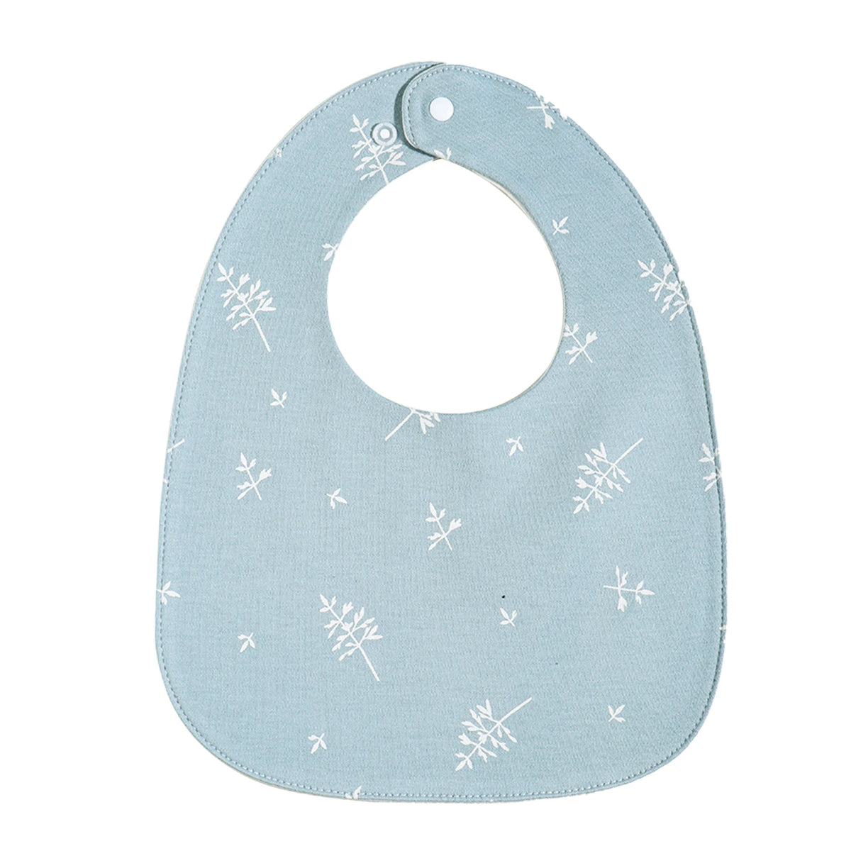 Light blue baby bib with a U-shaped design featuring a white snowflake pattern