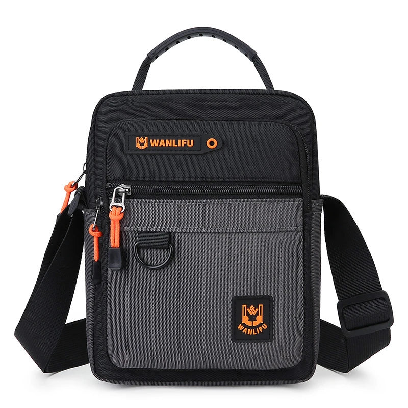 Black waterproof crossbody bag with adjustable strap and internal pockets