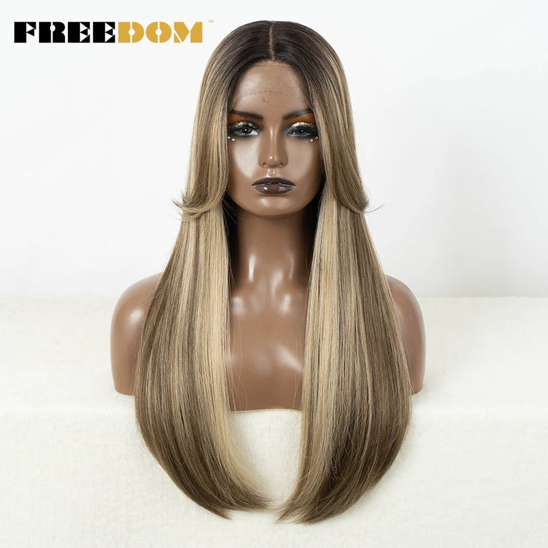 Straight Lace Front Wig with Bangs - Ombre Honey Blonde