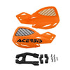 Orange universal motorcycle hand guards made of windproof and protective nylon shields with mounting hardware