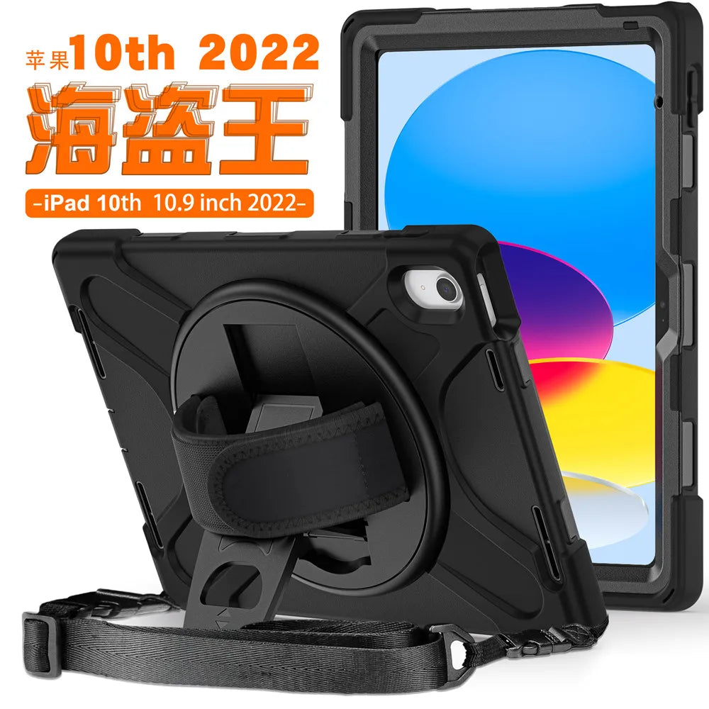 Black shockproof case with stand for an iPad 10th generation device