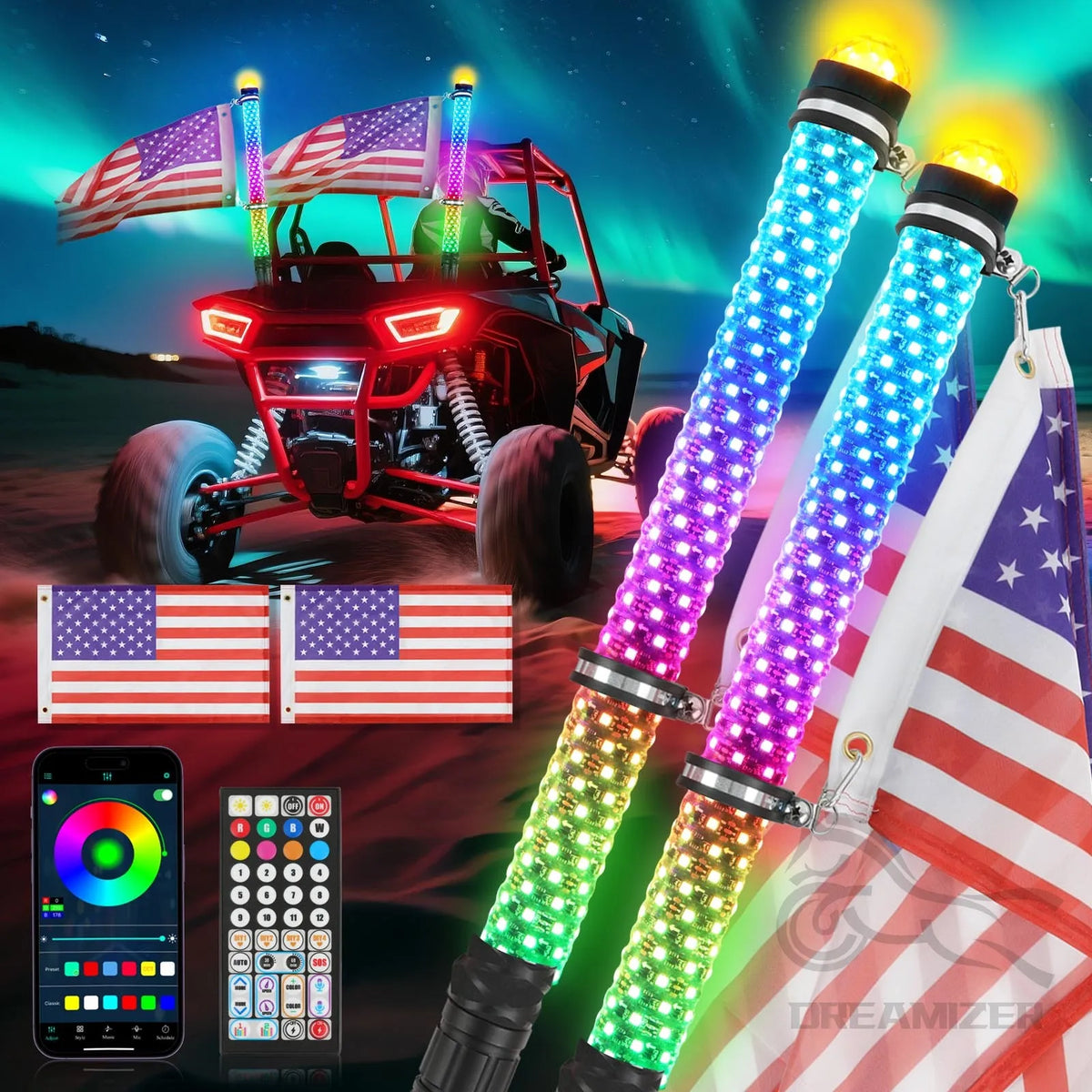 2-Pack LED Whip Lights with App & Remote Control