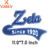 A blue chenille iron-on patch featuring the word Zeta and the text Since 1920.