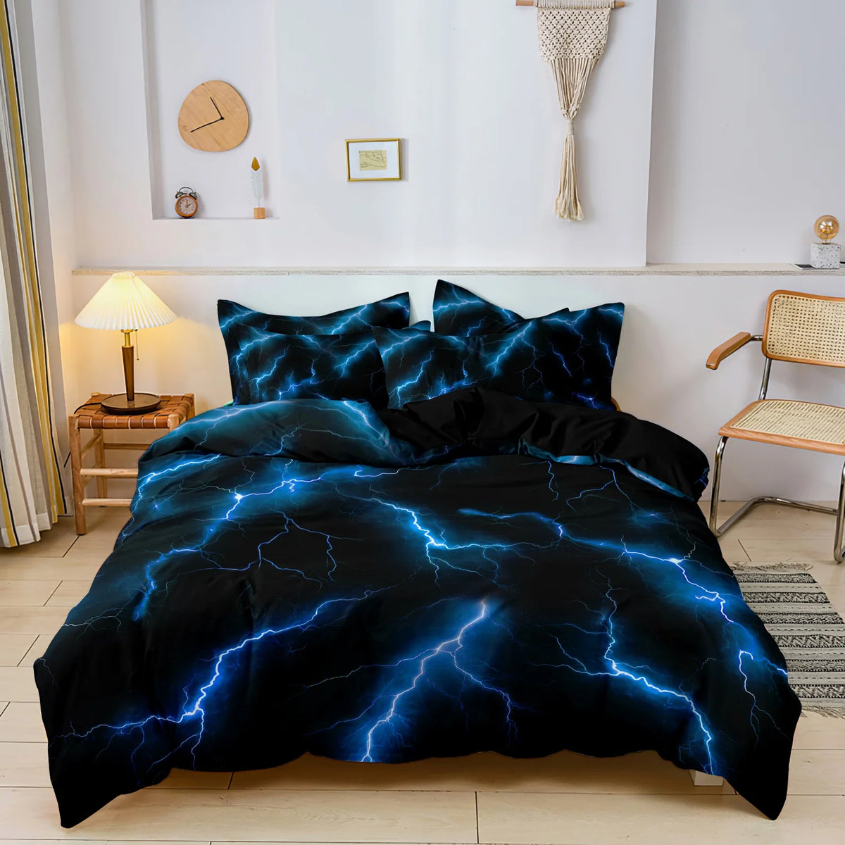 Lightning Storm Print Duvet Cover Set – Soft, Breathable Bedding for All Seasons