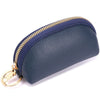 A dark blue PU leather key organizer wallet with a gold zipper and attached keyring.