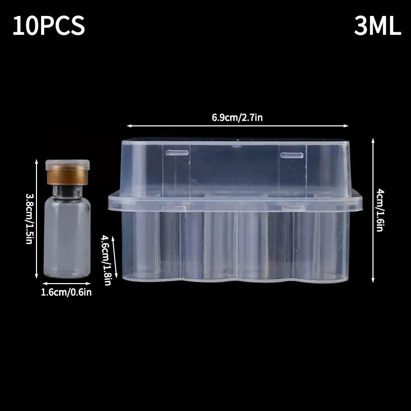A clear plastic storage case designed to hold 10 pieces of insulin or peptide vials.