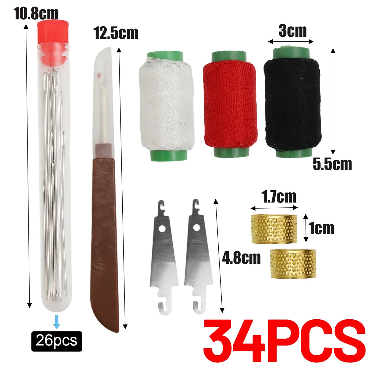 Stainless Steel Sewing Needle Set with Large Eyes and Threading Tools