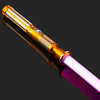 An RGB metal lightsaber with a gold hilt and purple blade, shown diagonally against a dark background.