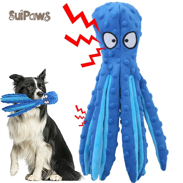 Jouet pour chien en forme de pieuvre qui grince, avec papier froissé