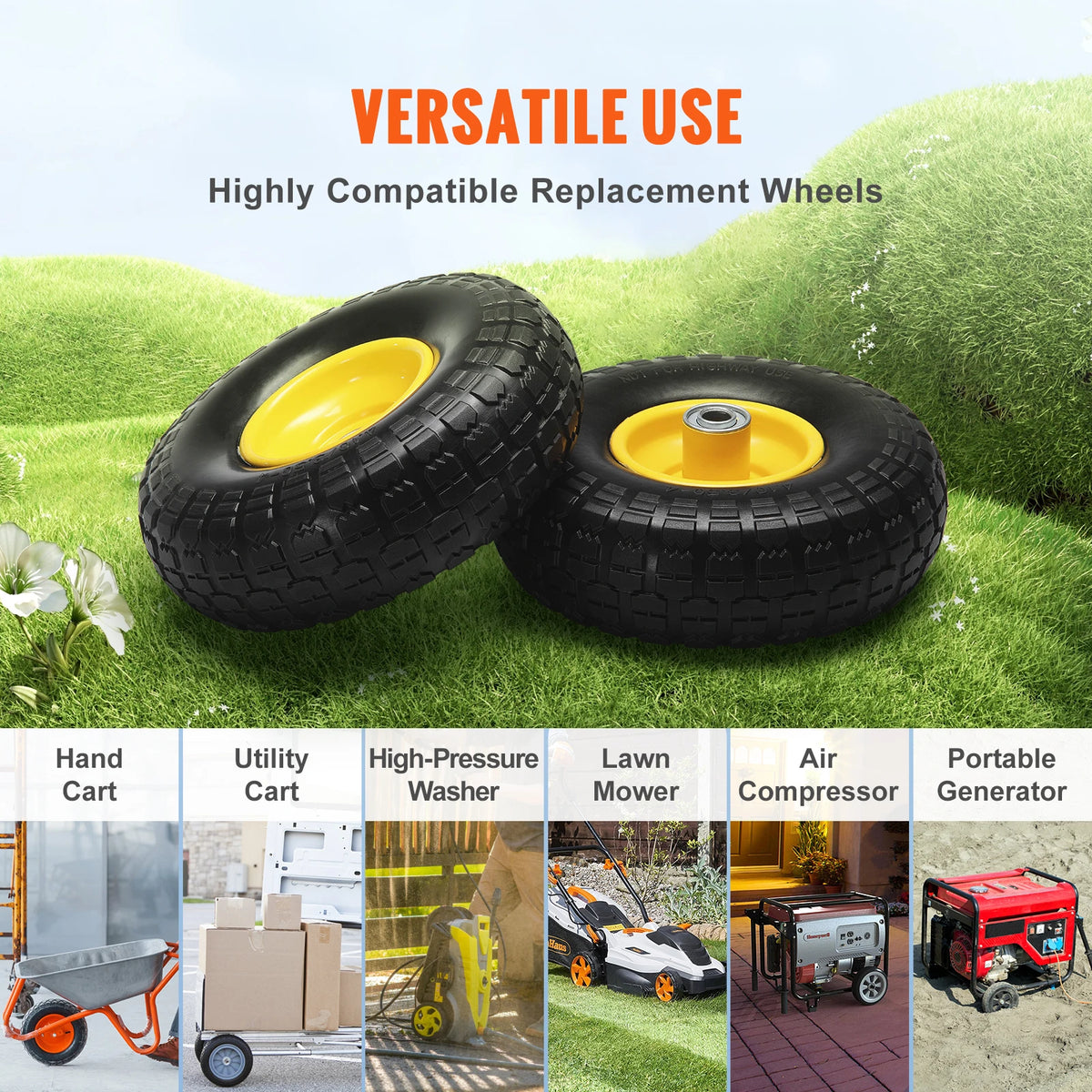 10" Solid PU Run-Flat Wheels with Metal Hub (2-Pack)