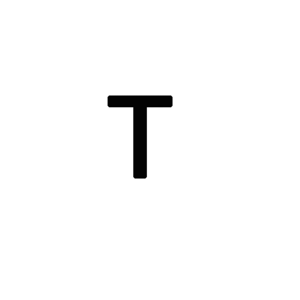 A black capital letter T on a white background.
