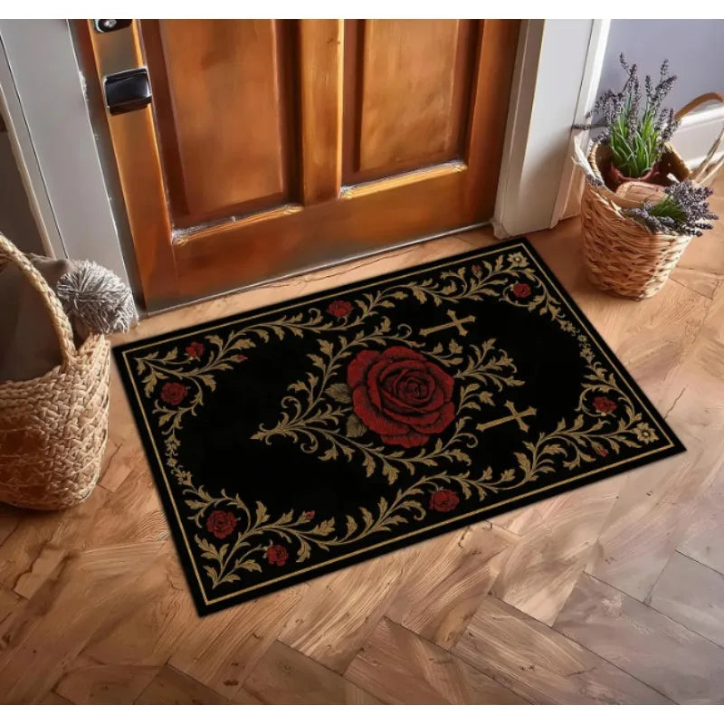 Alfombrilla de Bienvenida Rosa Gótica y Cruz