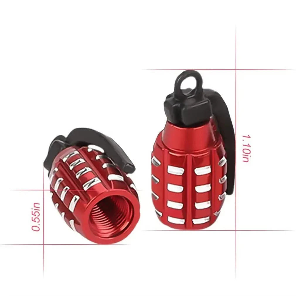 Aluminum Grenade-Style Tire Valve Caps (Set of 4)