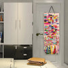 A large capacity hair bow and clip organizer with a rope hanger displayed in a modern bathroom setting.