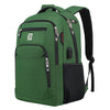 Sac à dos d'ordinateur portable pour les voyages d'affaires vert foncé avec accents et sangles noires.