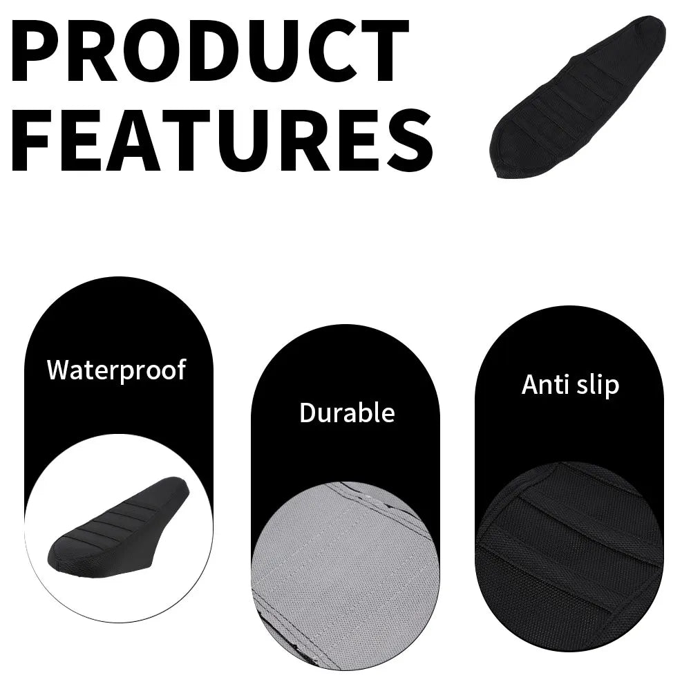 Black waterproof and durable anti-slip motorcycle seat cover with textured surface
