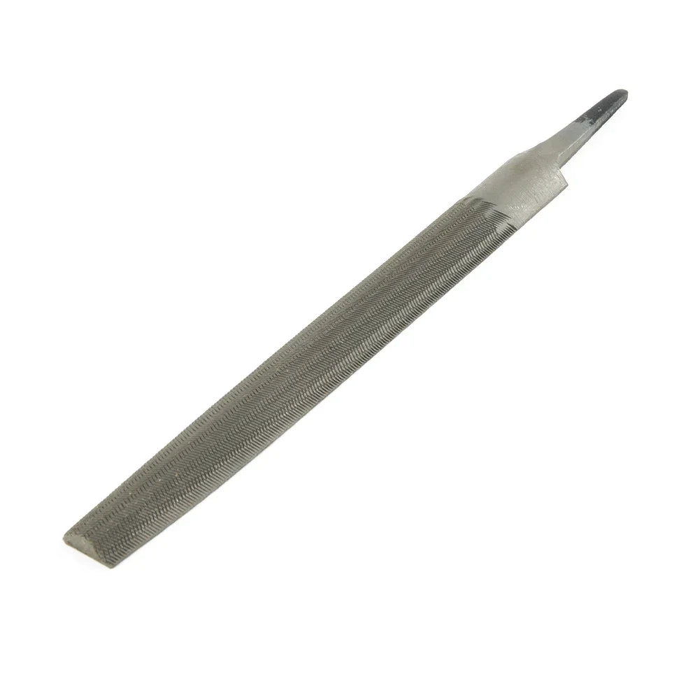 A silver flat diamond file used for sharpening chainsaw chains.