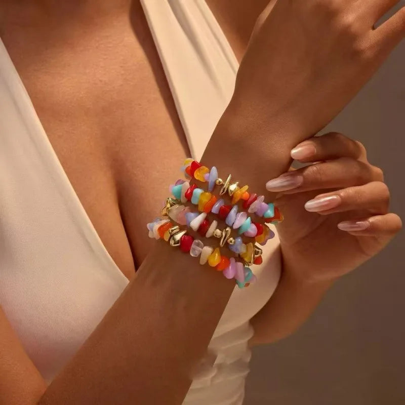Pulseras de Resina con Cuentas y Colores Vivos (Set de 4)
