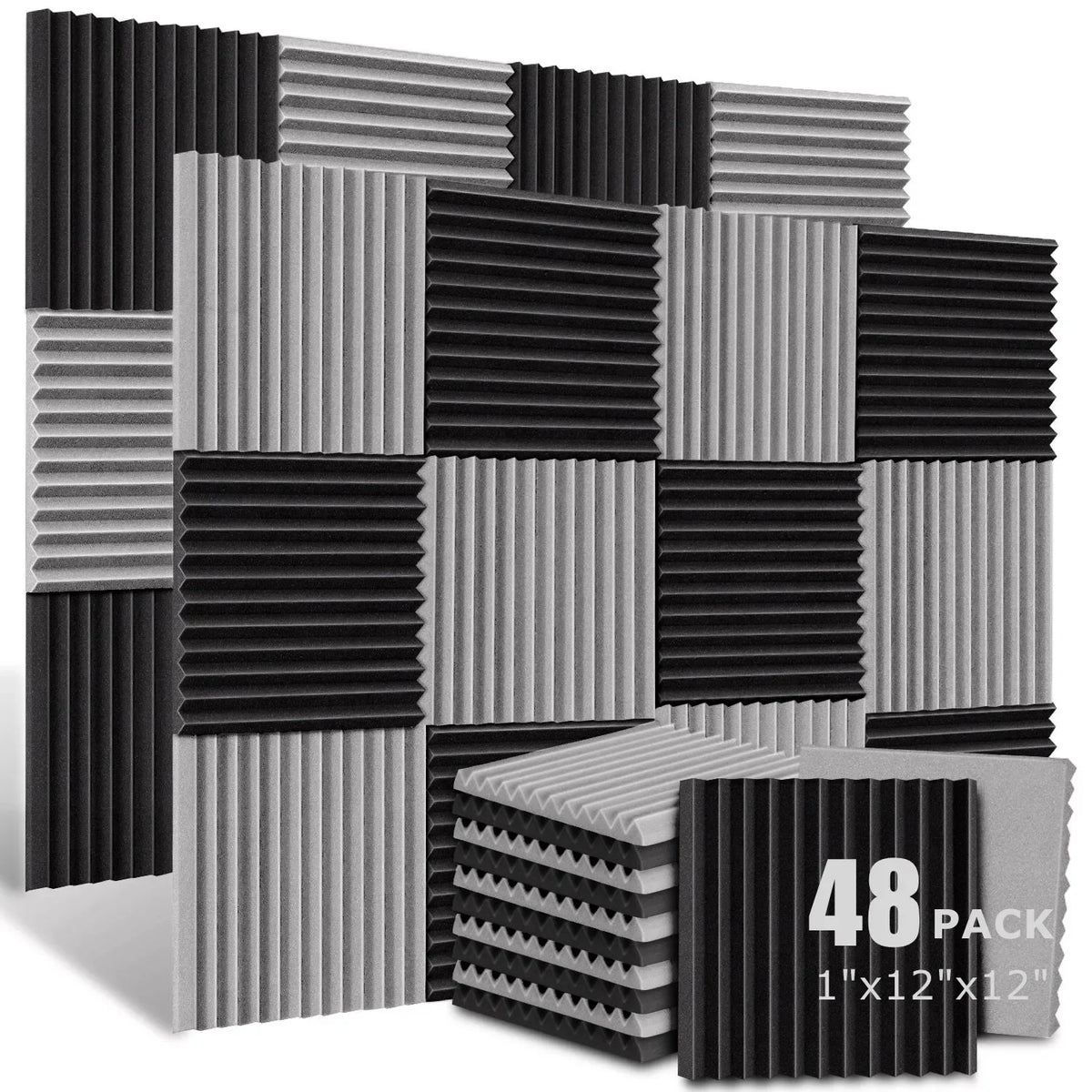 Acoustic Foam Wedge Panels for Soundproofing & Studio Treatment (48-Pack)