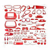 A collection of red interior and exterior trim pieces for a Chevrolet Camaro vehicle.