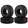 A set of black Monster Truck tires and wheels for RC crawlers, showing the tire and wheel separately.