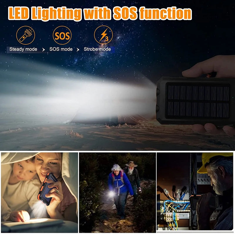Solar Power Bank 80000mAh with LED Light and Compass